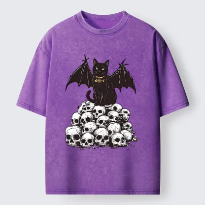 Tokyo-Tiger Skull Bat Cat Washed T-Shirt