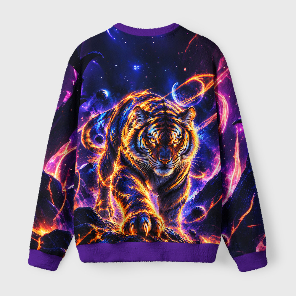 Tokyo-Tiger Cosmic Galaxy Cool Tiger Fuzzy Christmas Ugly Sweatshirt