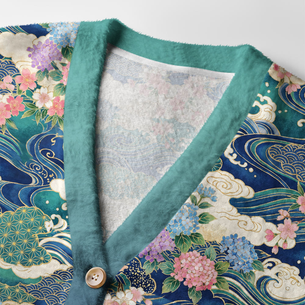 Tokyo-Tiger Blossoms Ride The Japanese Waves Ugly Cardigan Sweater