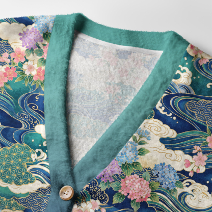 Tokyo-Tiger Blossoms Ride The Japanese Waves Ugly Cardigan Sweater