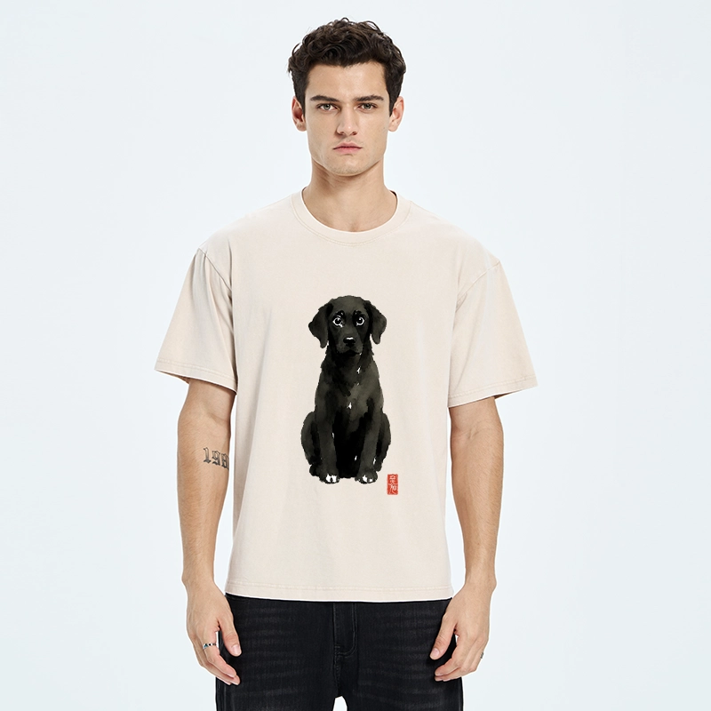 Tokyo‑Tiger Quirky Ink Dog Washed T‑Shirt