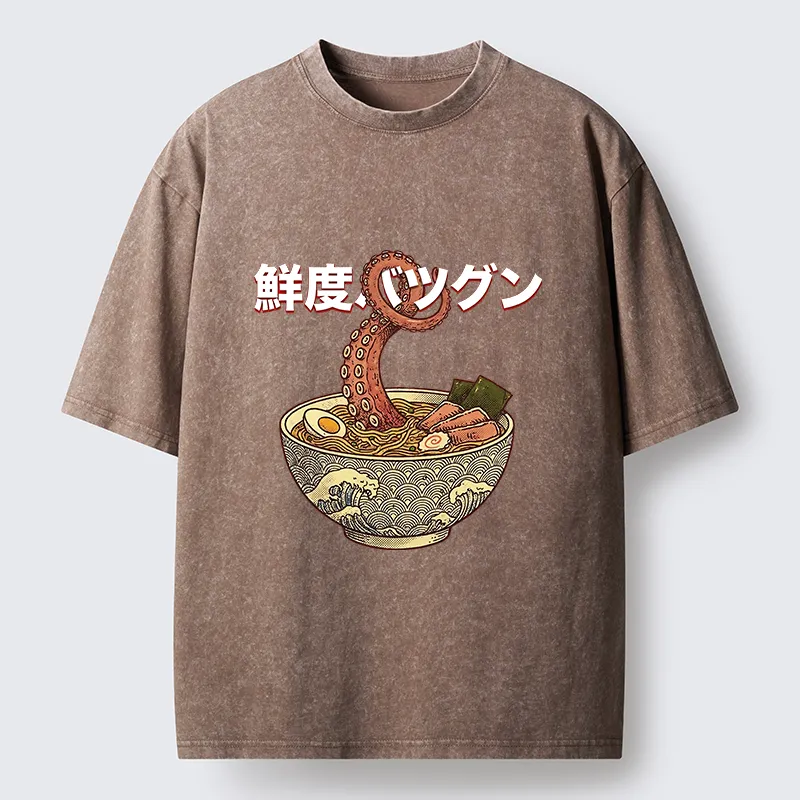 Tokyo‑Tiger Octopus Ramen Meme Washed T‑Shirt Sale