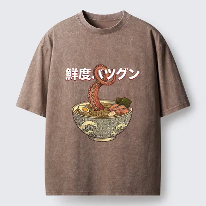 Tokyo-Tiger Octopus Ramen Meme Washed T-Shirt