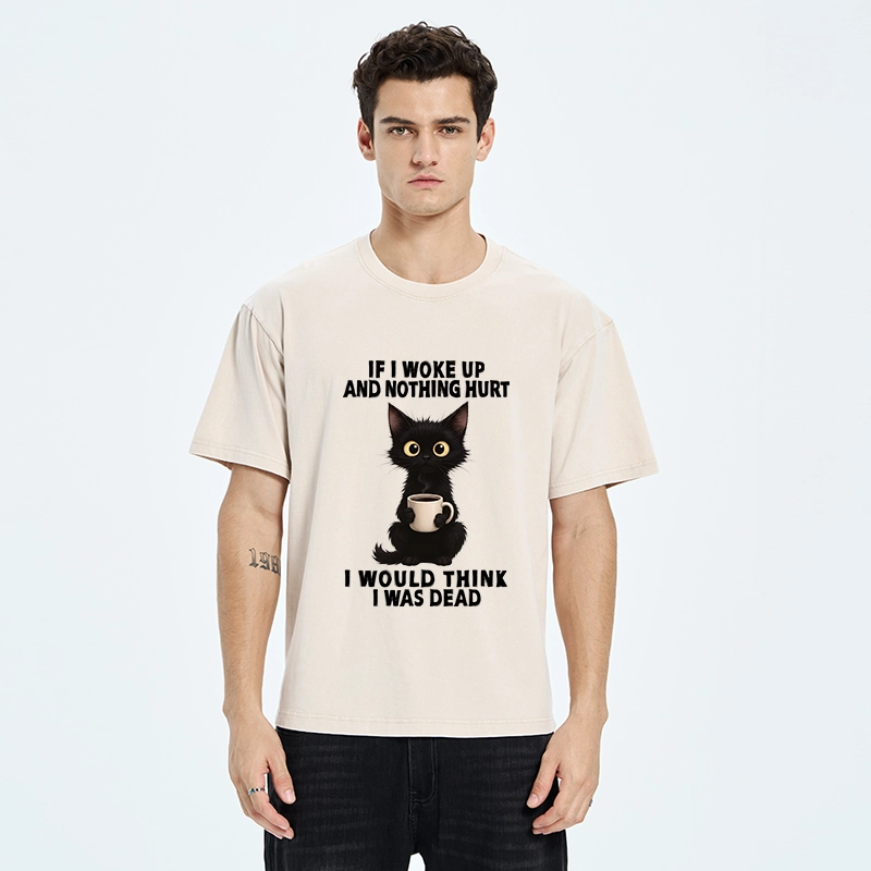 Tokyo-Tiger Funny Black Cat And Coffee Meme Washed T-Shirt