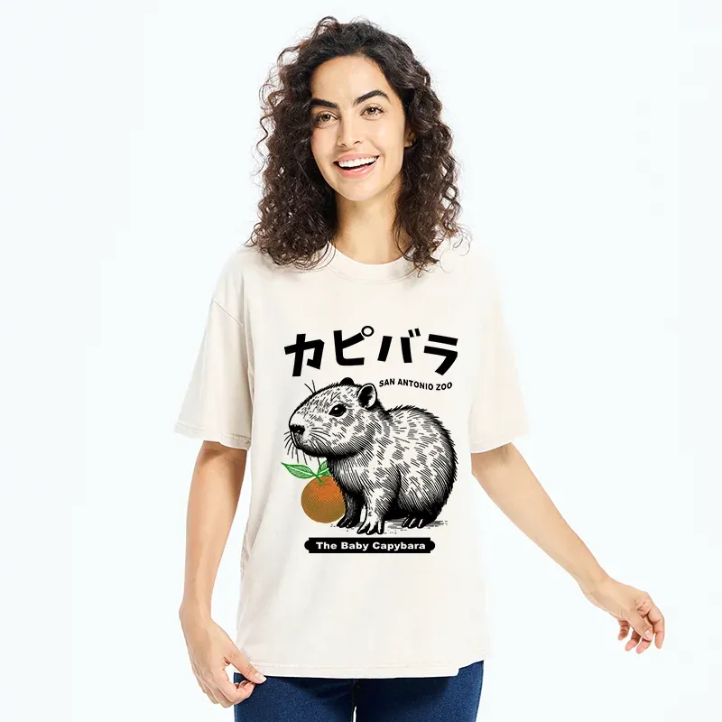 Tokyo-Tiger Cute Baby Capybara Washed T-Shirt