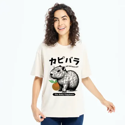 Tokyo-Tiger Cute Baby Capybara Washed T-Shirt