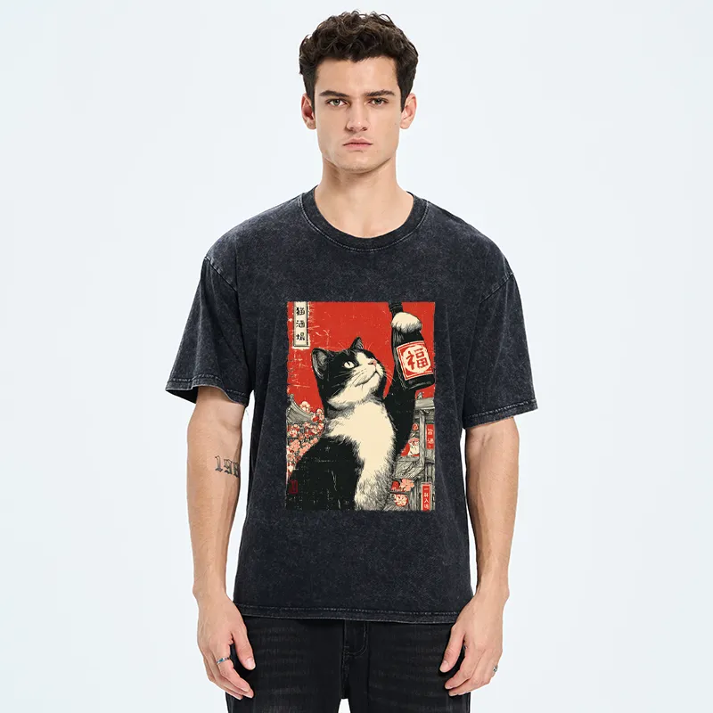 Tokyo-Tiger The Sake Cat Washed T-Shirt