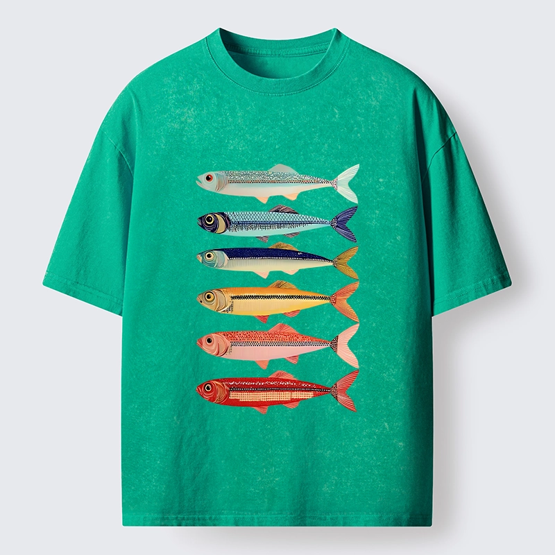 Tokyo‑Tiger Colorful Fish Stack Washed T‑Shirt