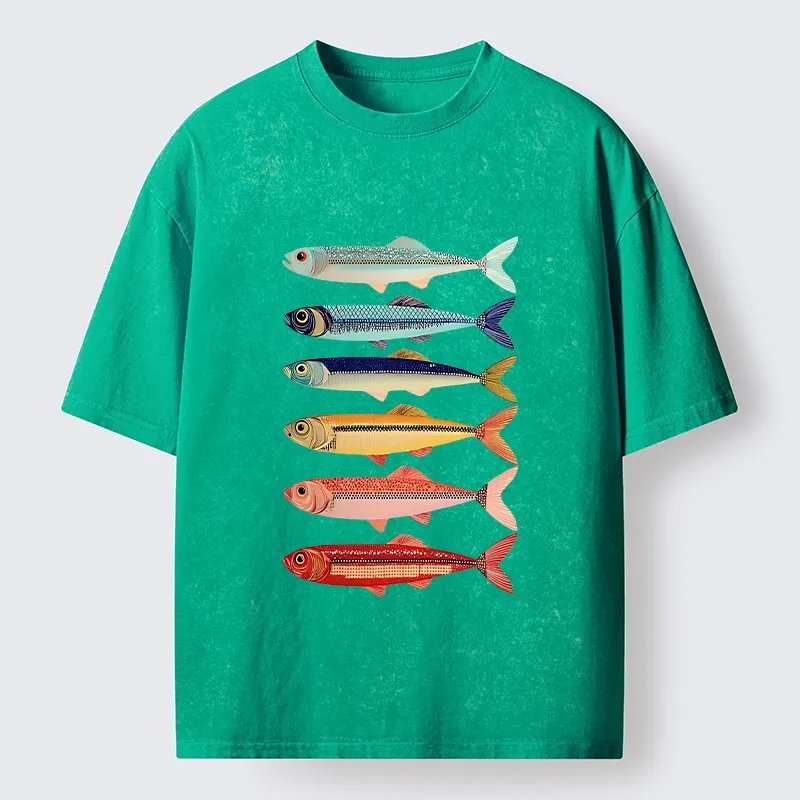 Tokyo‑Tiger Colorful Fish Stack Washed T‑Shirt