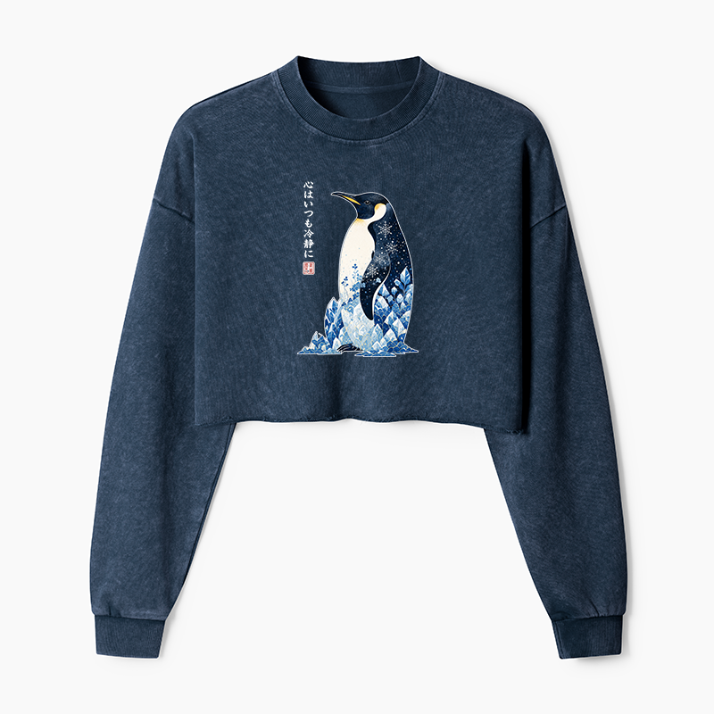 Tokyo-Tiger Keep Calm Penguin Washed Crop Sweatshirt
