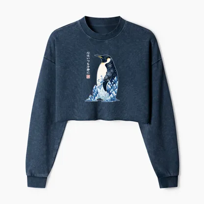 Tokyo-Tiger Keep Calm Penguin Washed Crop Sweatshirt
