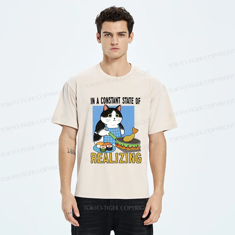 Tokyo-Tiger Cat Cooking Washed T-Shirt