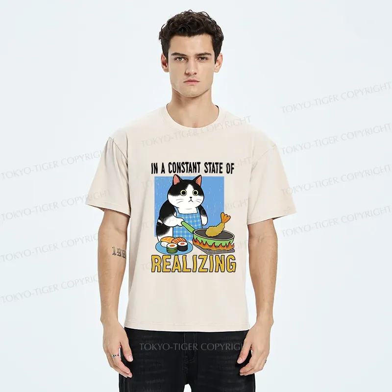 Tokyo-Tiger Cat Cooking Washed T-Shirt