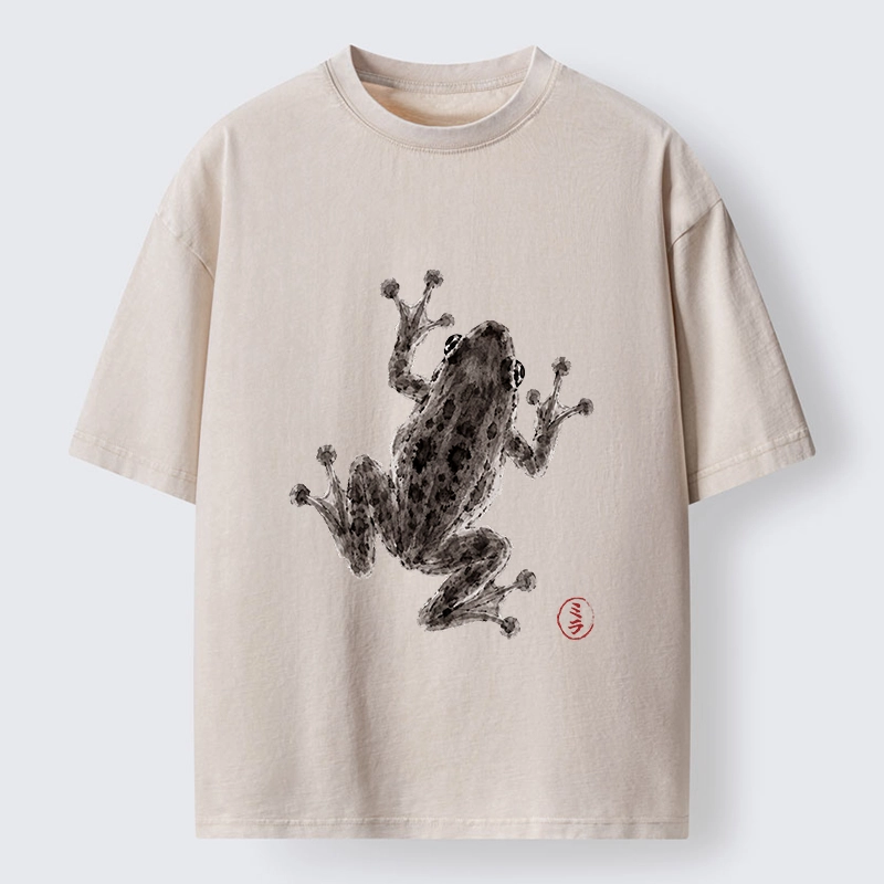 Tokyo‑Tiger Zen Frog Art Washed T‑Shirt