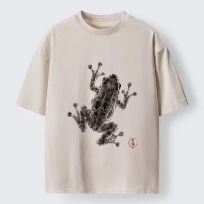 Tokyo‑Tiger Zen Frog Art Washed T‑Shirt