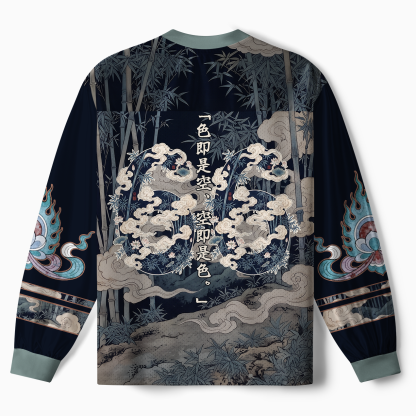 Tokyo-Tiger Vintage Oriental Guanyin Tiger Bamboo Zen Paneled Long Sleeve Jersey