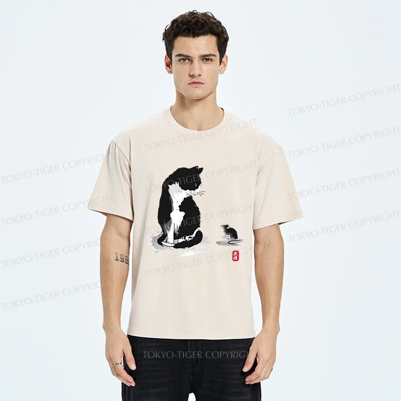 Tokyo-Tiger Cat And Mouse Friendship Washed T-Shirt