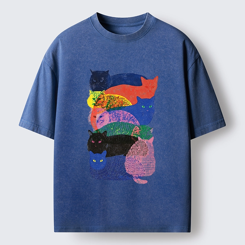Tokyo‑Tiger Retro Cat Art Washed T‑Shirt