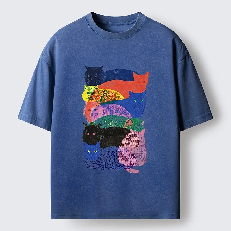 Tokyo‑Tiger Retro Cat Art Washed T‑Shirt