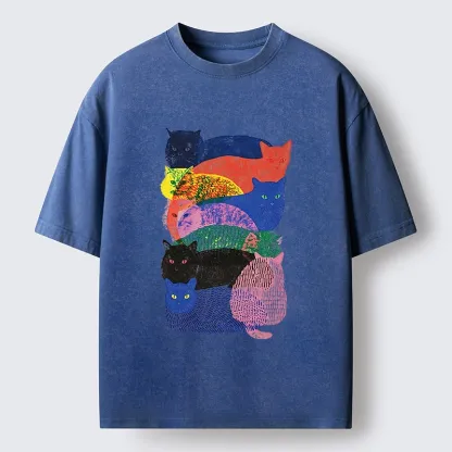 Tokyo‑Tiger Retro Cat Art Washed T‑Shirt