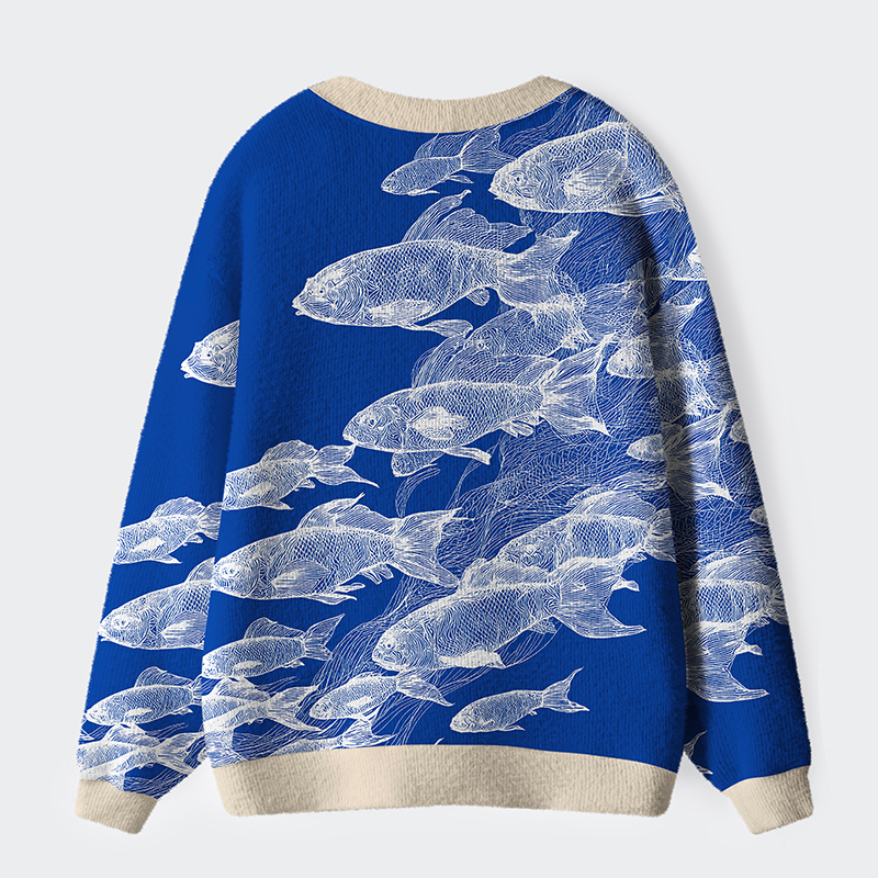 Tokyo-Tiger Blueprint Of The Sea Ugly Cardigan Sweater