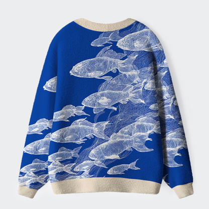 Tokyo-Tiger Blueprint Of The Sea Ugly Cardigan Sweater