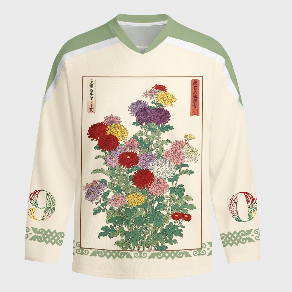 Tokyo-Tiger Traditional Bloom Print Long-Sleeve Hockey Jersey