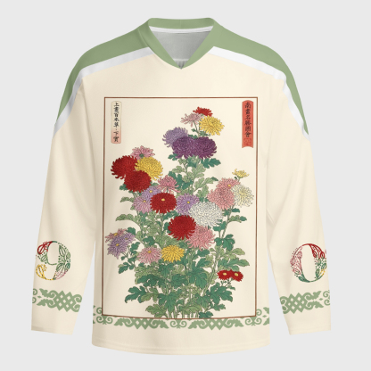 Tokyo-Tiger Traditional Bloom Print Long-Sleeve Hockey Jersey