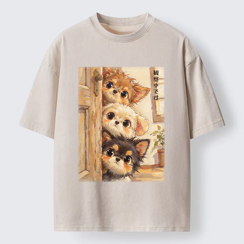 Tokyo-Tiger Puppies Are Peeking At You Washed T-Shirt
