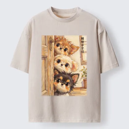 Tokyo-Tiger Puppies Are Peeking At You Washed T-Shirt