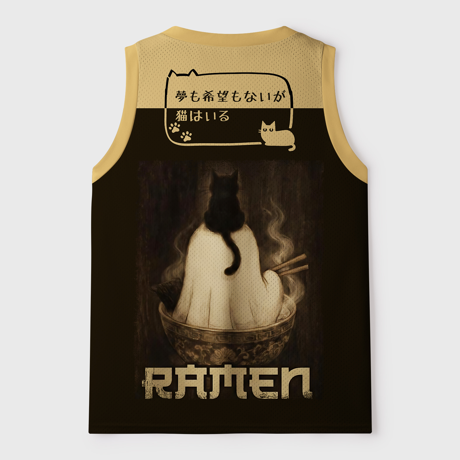 Tokyo-Tiger Ghost And Cat Eating Ramen Mesh Tank Top