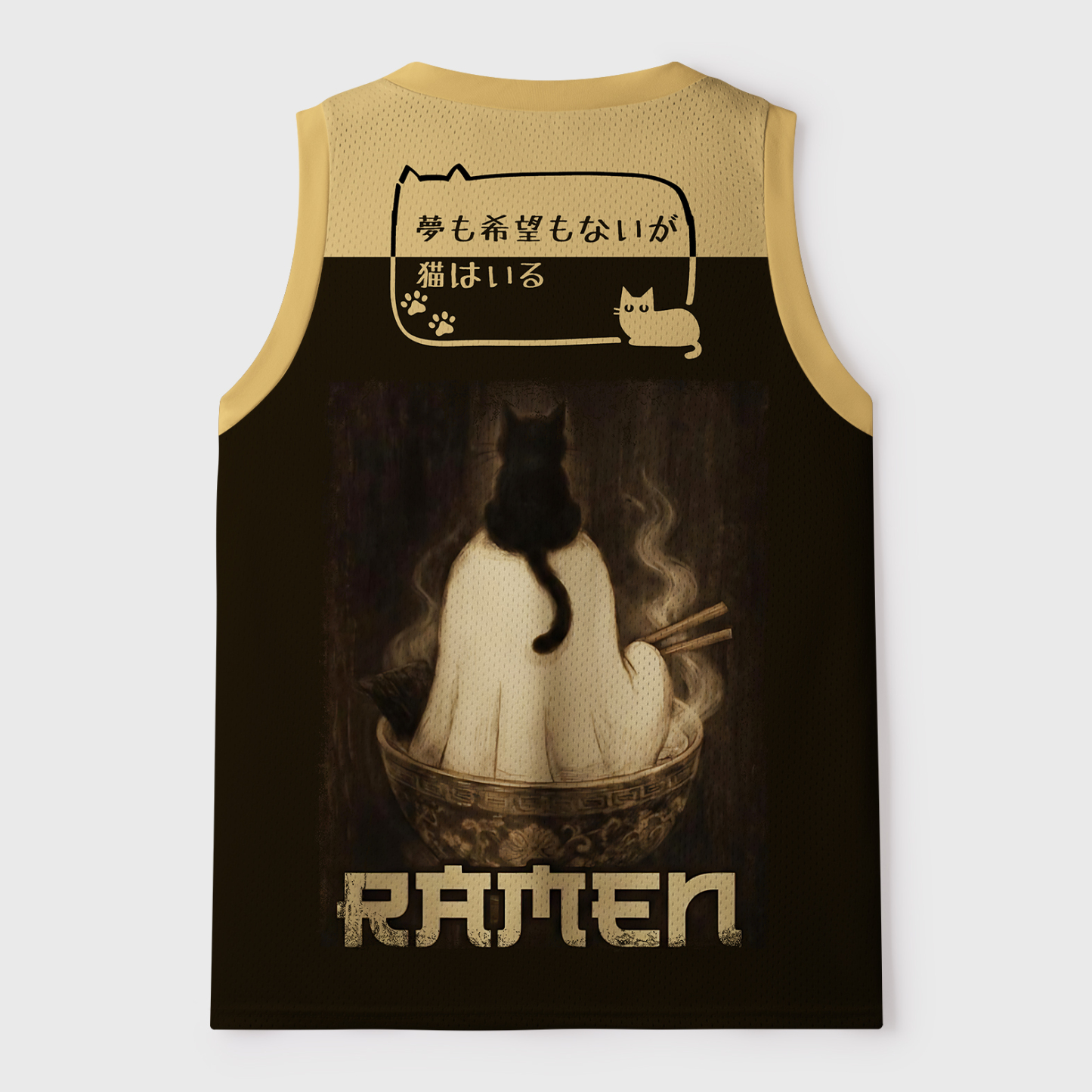 Tokyo-Tiger Ghost And Cat Eating Ramen Mesh Tank Top