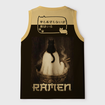 Tokyo-Tiger Ghost And Cat Eating Ramen Mesh Tank Top