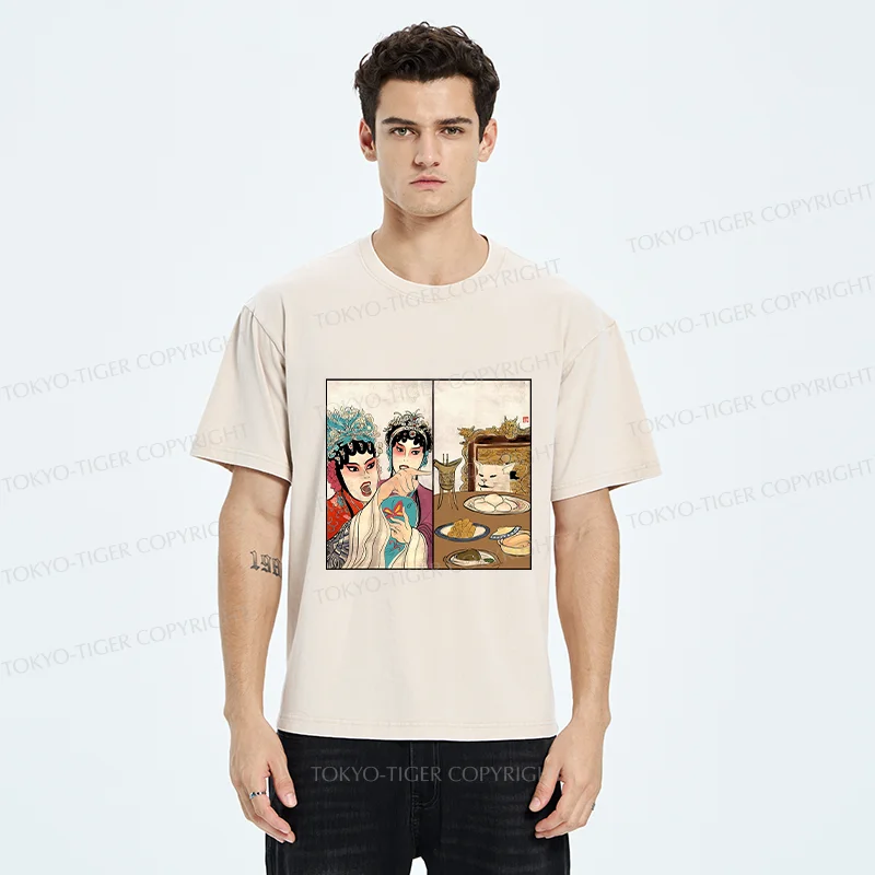 Tokyo-Tiger Asian Traditions Funny Washed T-Shirt