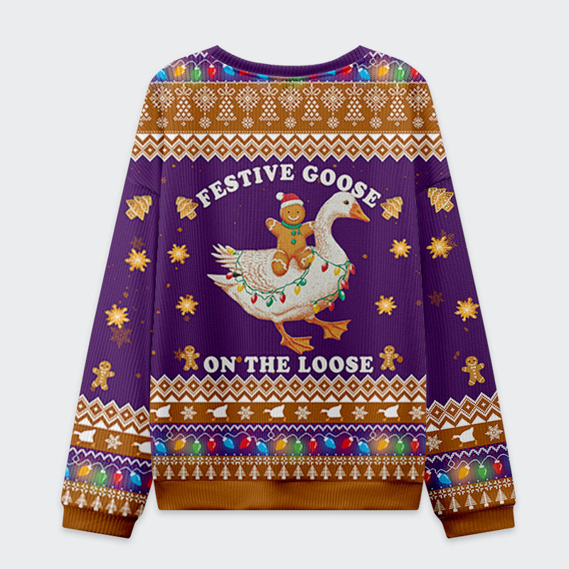 Tokyo-Tiger Joyful Gingerbread Goose Ride Christmas Ugly Sweatshirt