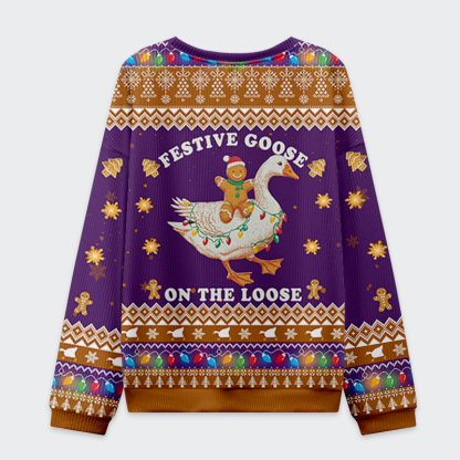 Tokyo-Tiger Joyful Gingerbread Goose Ride Christmas Ugly Sweatshirt