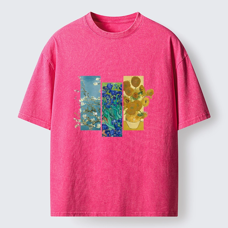 Tokyo‑Tiger Van Gogh Floral Art Washed T‑Shirt