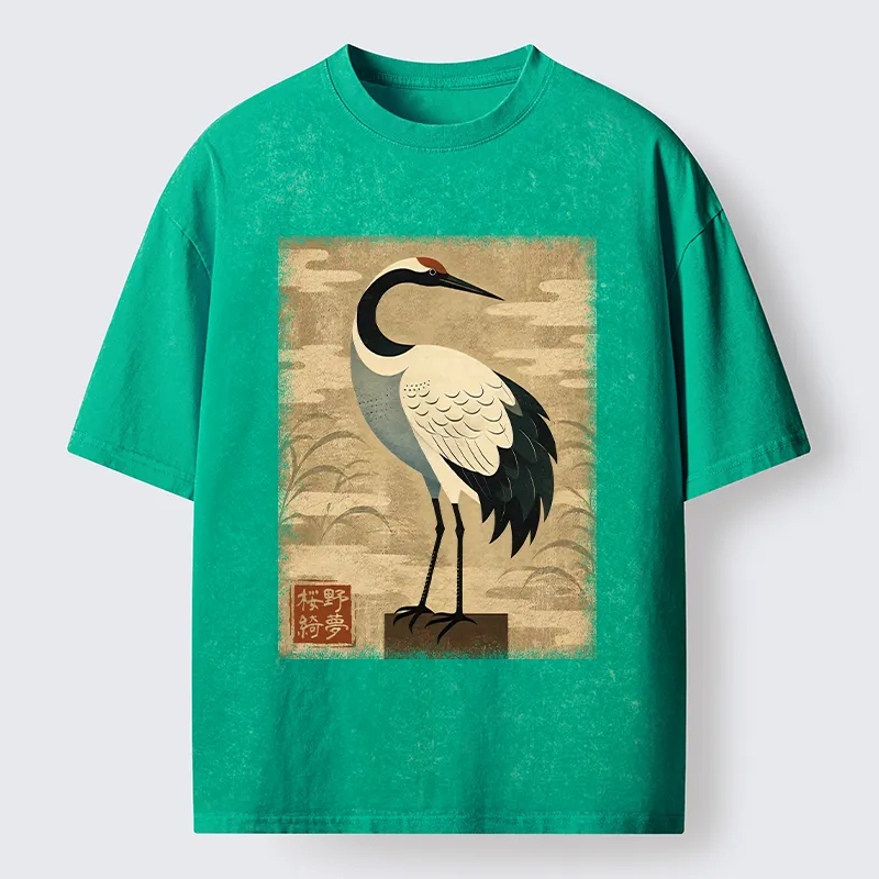 Tokyo-Tiger Elegant Japanese Crane Washed T-Shirt