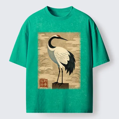 Tokyo-Tiger Elegant Japanese Crane Washed T-Shirt