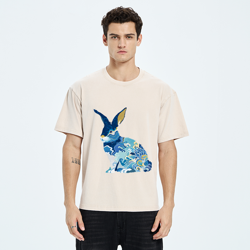 Tokyo-Tiger Japanese Traditional Patterned Rabbit Washed T-Shirt