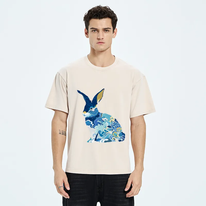 Tokyo-Tiger Japanese Traditional Patterned Rabbit Washed T-Shirt