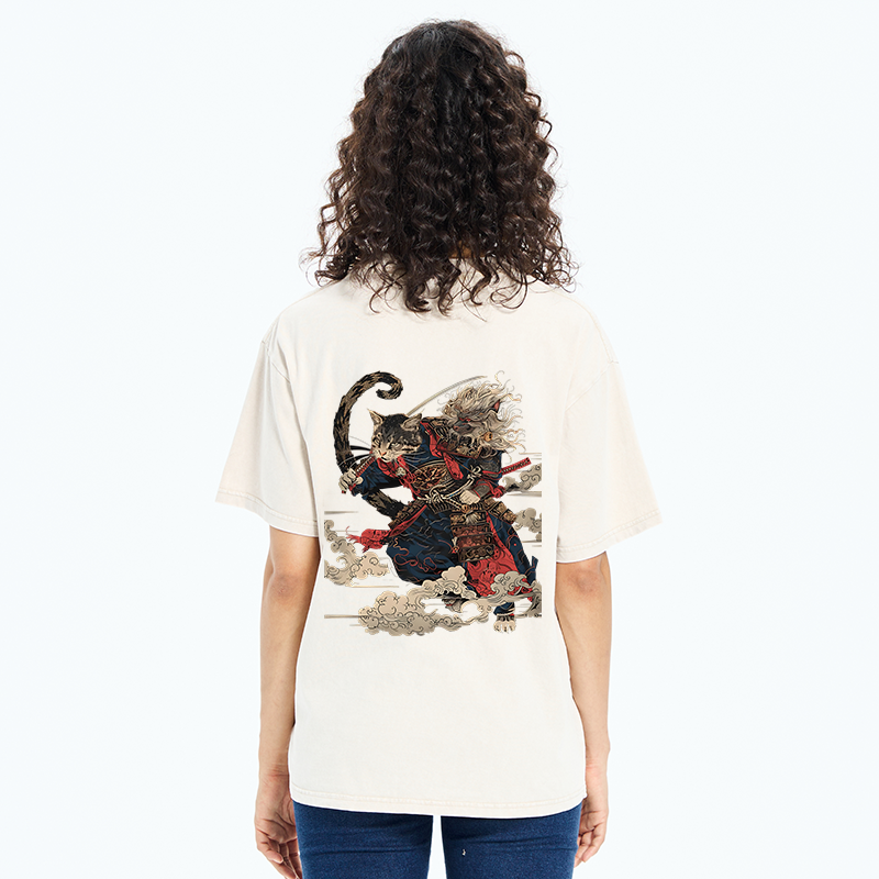 Tokyo-Tiger Gorgeous Samurai Cat Washed T-Shirt