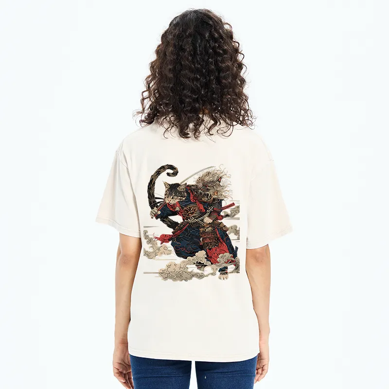 Tokyo-Tiger Gorgeous Samurai Cat Washed T-Shirt