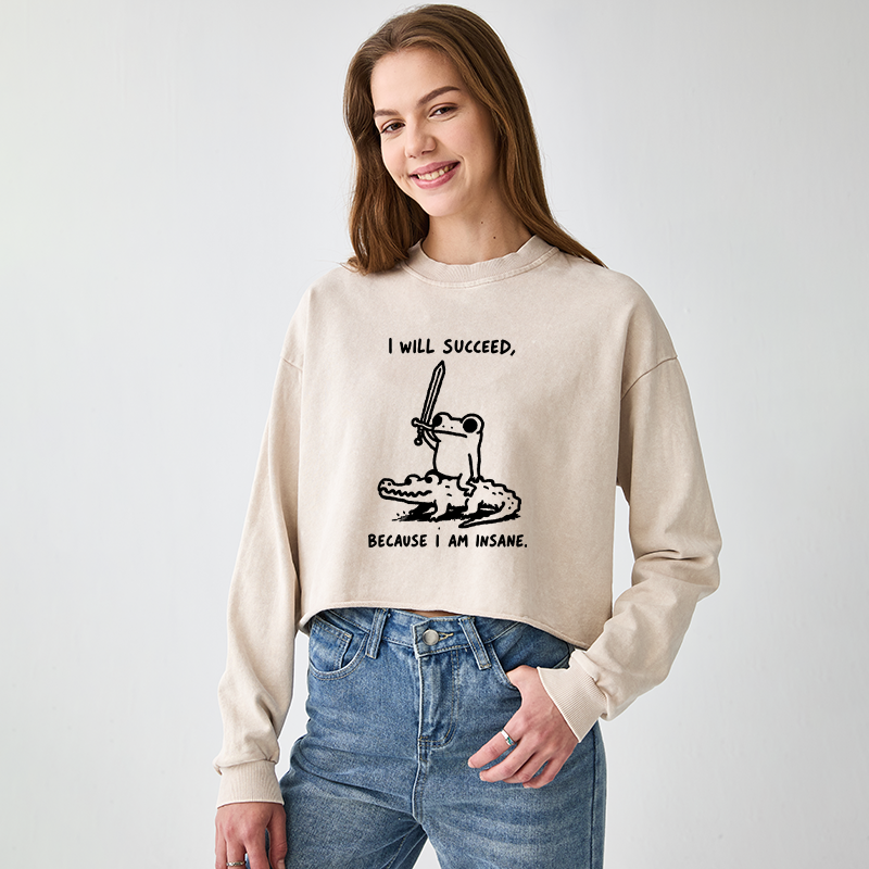 Tokyo-Tiger Warrior Frog Funny Meme Washed Crop Sweatshirt