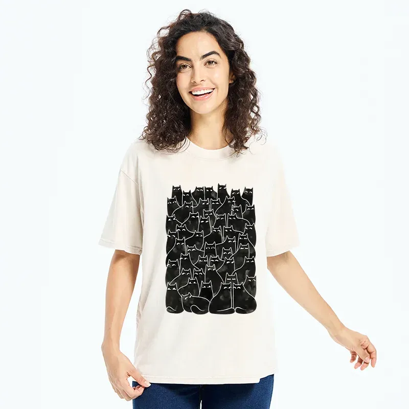 Tokyo-Tiger A Group Of Black Cats Washed T-Shirt