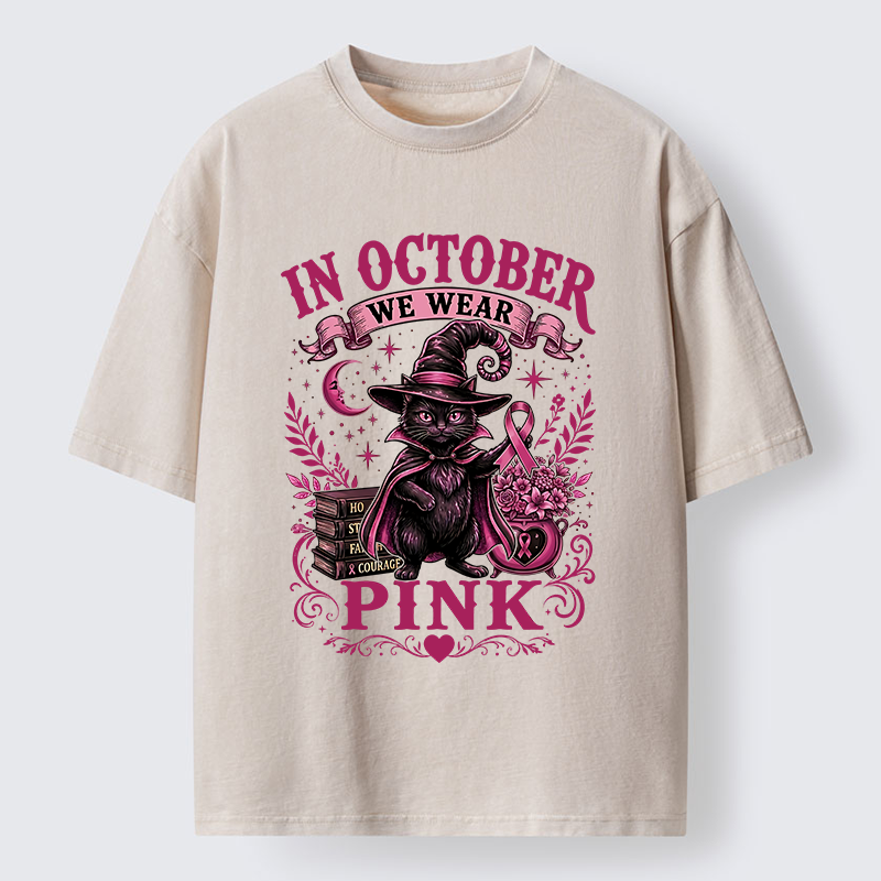 Tokyo-Tiger Witch Cat Breast Cancer Awareness Washed T-Shirt