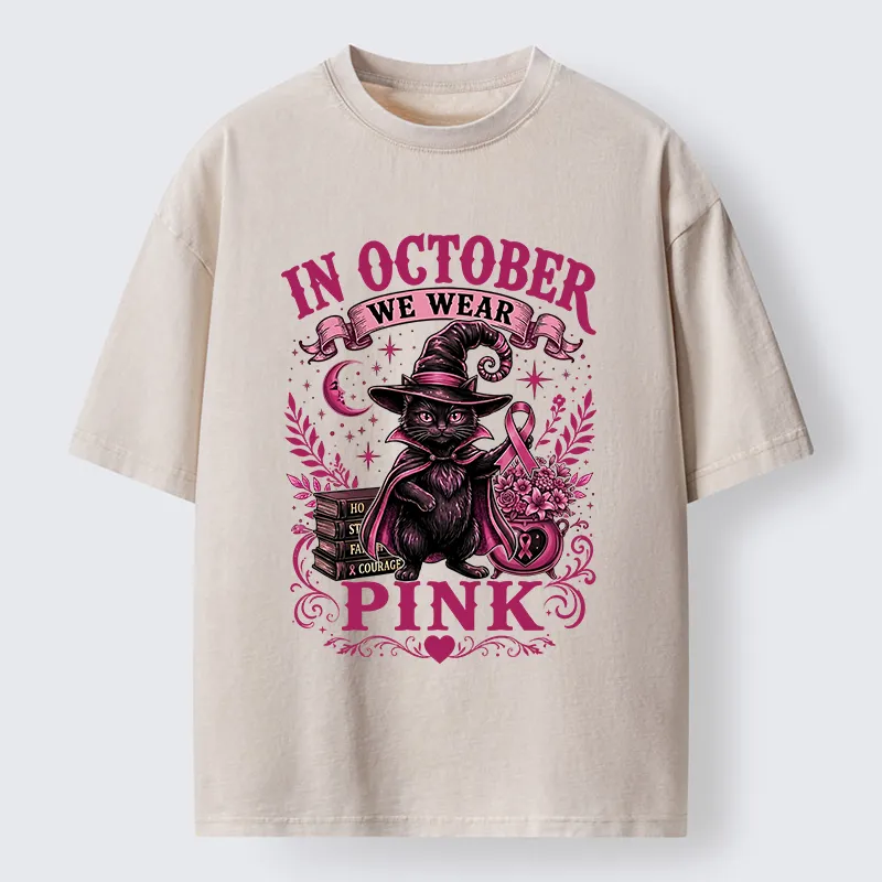 Tokyo-Tiger Witch Cat Breast Cancer Awareness Washed T-Shirt