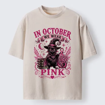Tokyo-Tiger Witch Cat Breast Cancer Awareness Washed T-Shirt