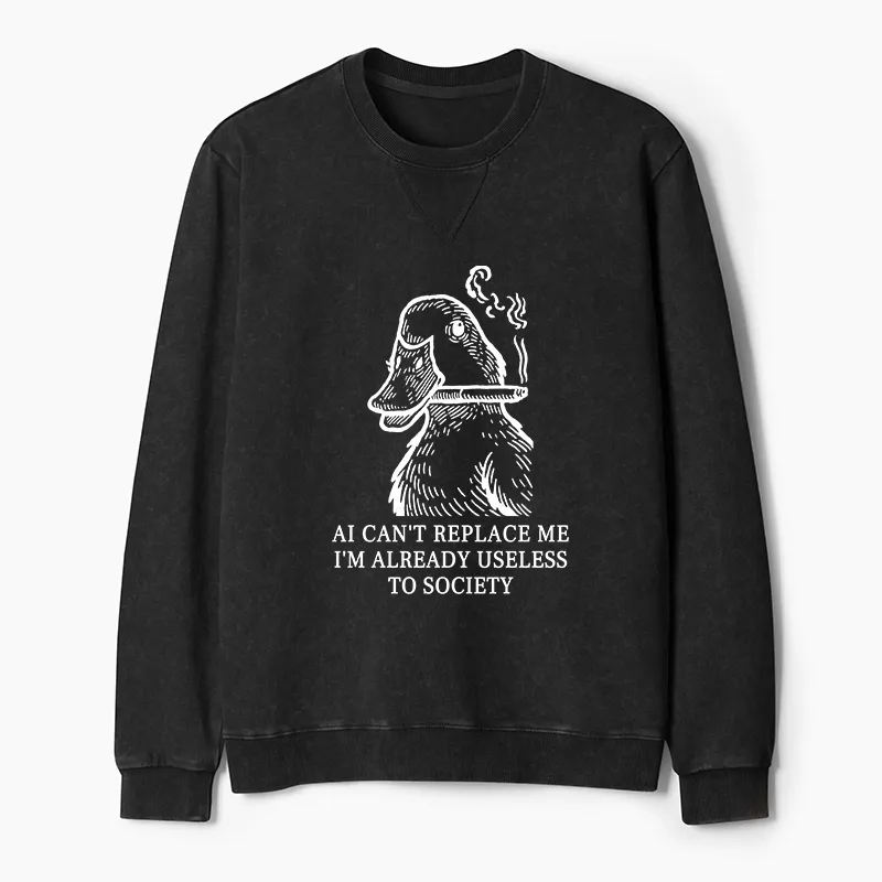 Tokyo-Tiger Smoking Duck Funny Washed Terry Sweatshirt