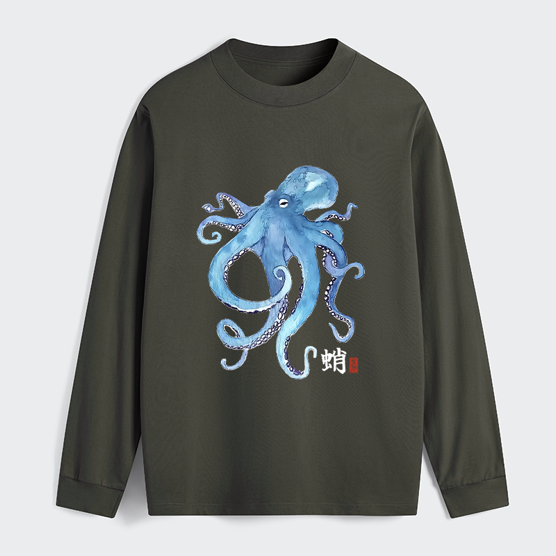 Tokyo-Tiger Watercolor Blue Octopus Classic Long Sleeve T-Shirt